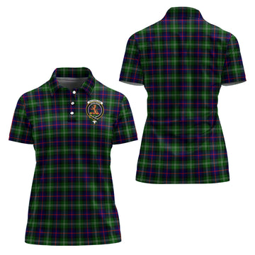 Sutherland Modern Tartan Polo Shirt with Family Crest For Women