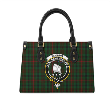 Tennant Tartan Leather Bag with Family Crest