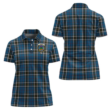 Thomson Dress Blue Tartan Polo Shirt with Family Crest For Women