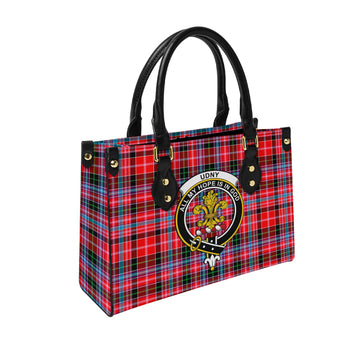 Udny Tartan Leather Bag with Family Crest