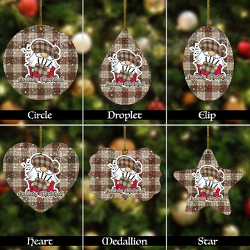Ulster Brown Modern Tartan Christmas Ornaments with Scottish Gnome Playing Bagpipes