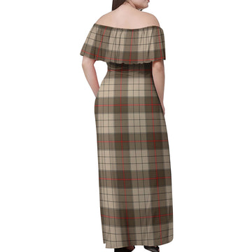 Ulster Brown Modern Tartan Off Shoulder Long Dress