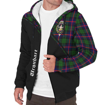 Urquhart Modern Tartan Sherpa Hoodie with Family Crest Curve Style