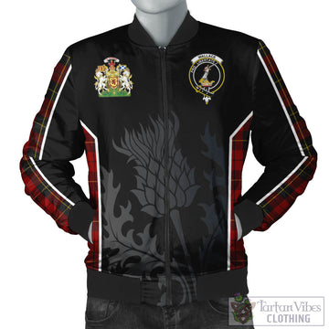 Wallace Tartan Bomber Jacket with Family Crest and Scottish Thistle Vibes Sport Style