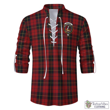 Wallace Tartan Men's Scottish Traditional Jacobite Ghillie Kilt Shirt with Family Crest