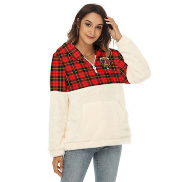 Wallace Hunting Red Tartan Women's Borg Fleece Hoodie With Half Zip with Family Crest
