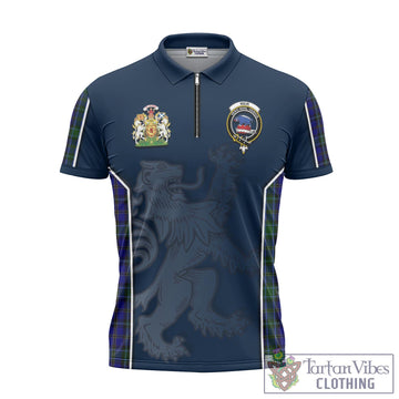 Weir Tartan Zipper Polo Shirt with Family Crest and Lion Rampant Vibes Sport Style