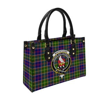 Whitefoord Modern Tartan Leather Bag with Family Crest