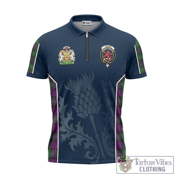 Wilson Tartan Zipper Polo Shirt with Family Crest and Scottish Thistle Vibes Sport Style