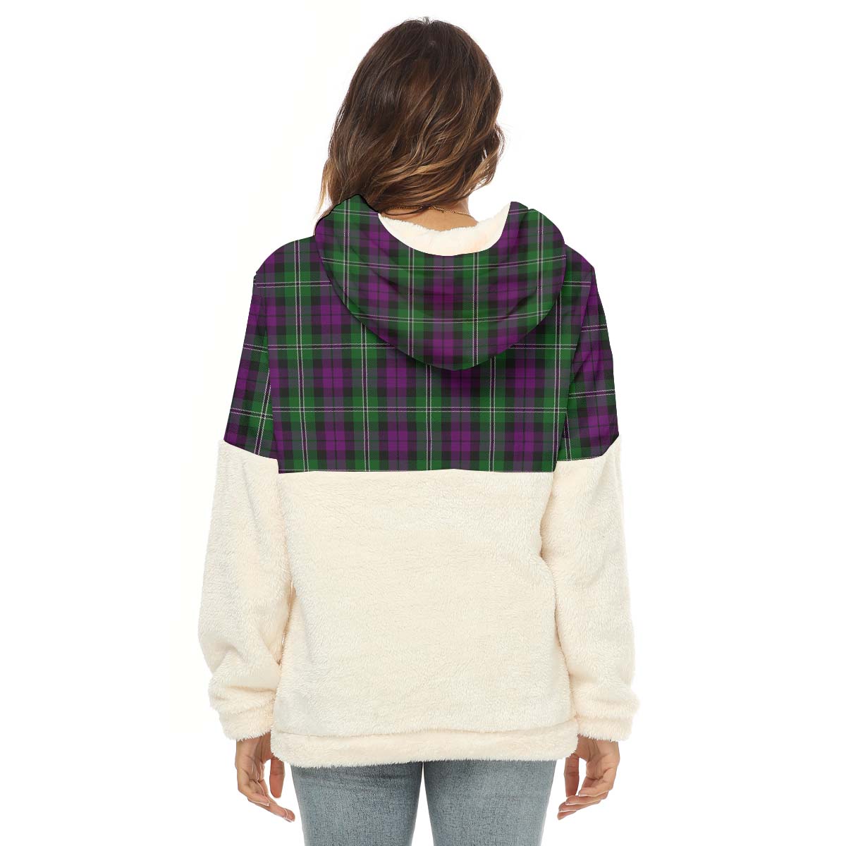 wilson-tartan-womens-borg-fleece-hoodie-with-half-zip-with-family-crest