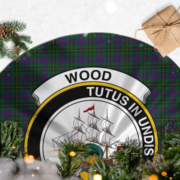 Wood Tartan Christmas Tree Skirt with Family Crest