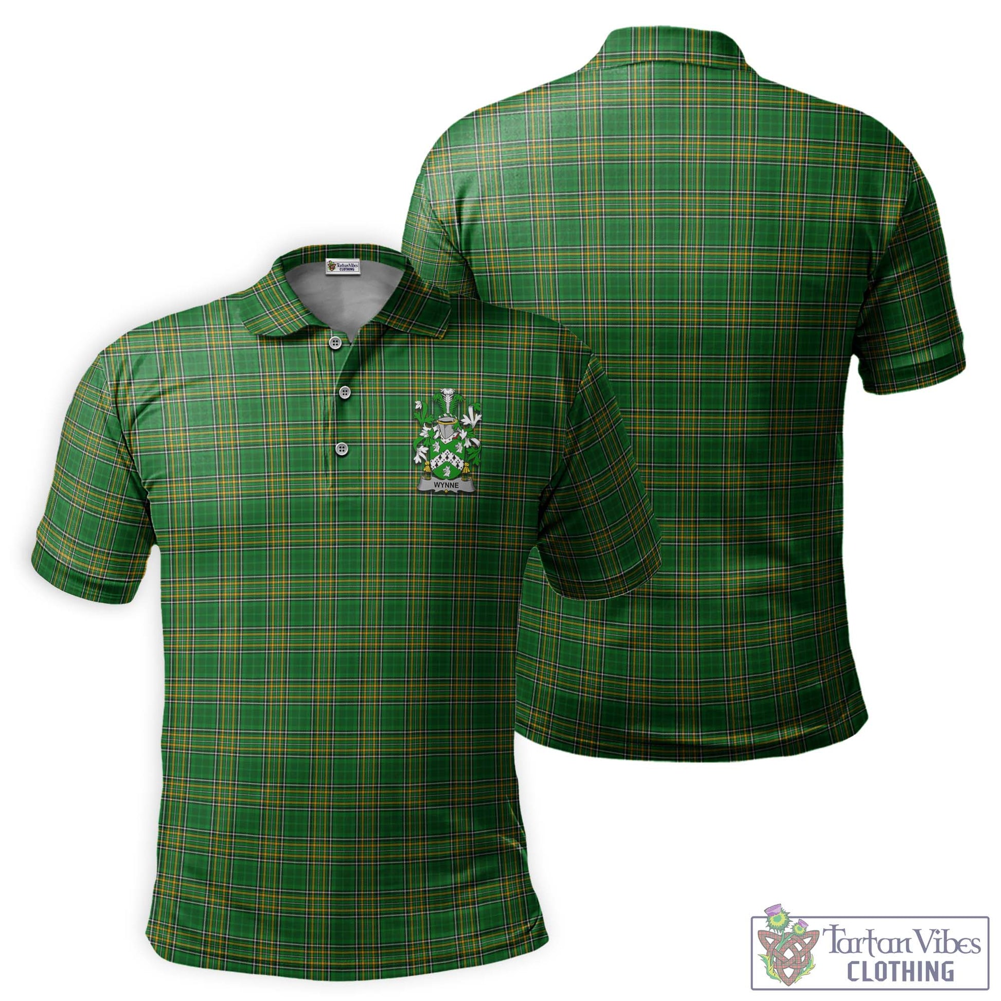 Tartan Vibes Clothing Wynne Ireland Clan Tartan Polo Shirt with Coat of Arms