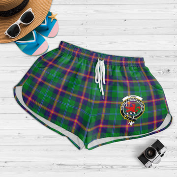 Young Modern Tartan Womens Shorts with Family Crest