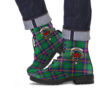 Young Modern Tartan Leather Boots with Family Crest