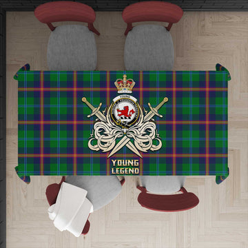 Young Modern Tartan Tablecloth with Clan Crest and the Golden Sword of Courageous Legacy