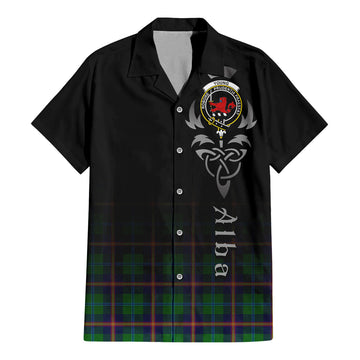 Young Modern Tartan Short Sleeve Button Up Featuring Alba Gu Brath Family Crest Celtic Inspired
