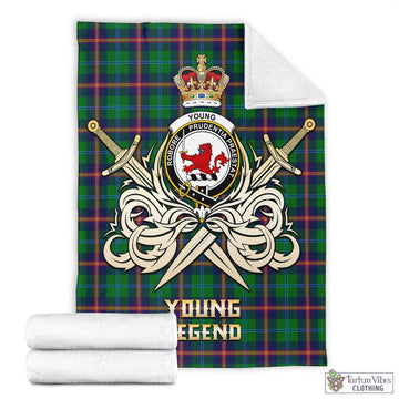 Young Modern Tartan Blanket with Clan Crest and the Golden Sword of Courageous Legacy