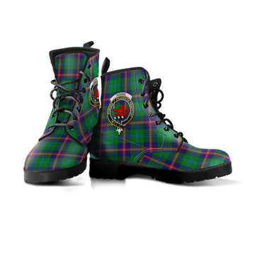 Young Modern Tartan Leather Boots with Family Crest
