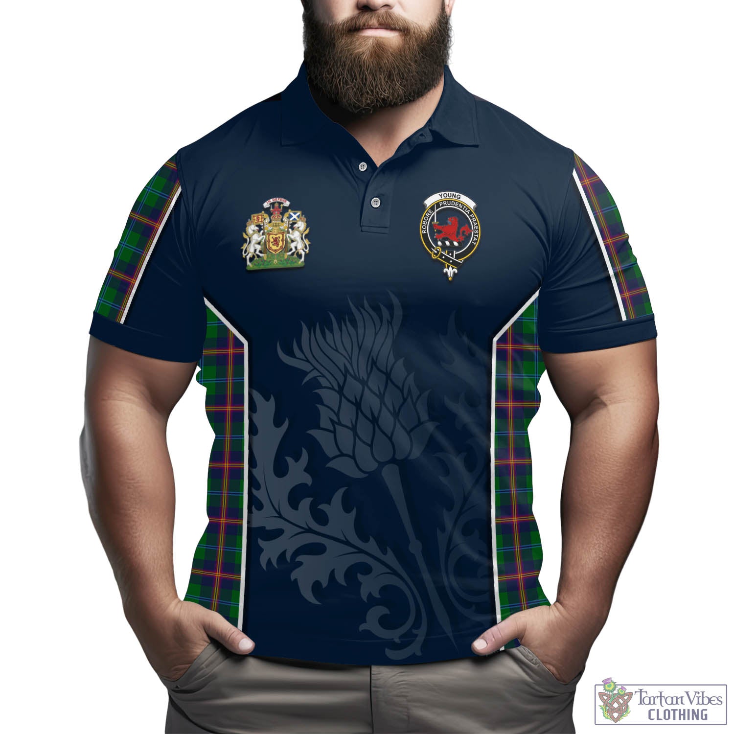 Tartan Vibes Clothing Young Modern Tartan Men's Polo Shirt with Family Crest and Scottish Thistle Vibes Sport Style