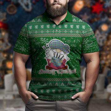 Yukon Territory Canada Clan Christmas Family Polo Shirt with Funny Gnome Playing Bagpipes