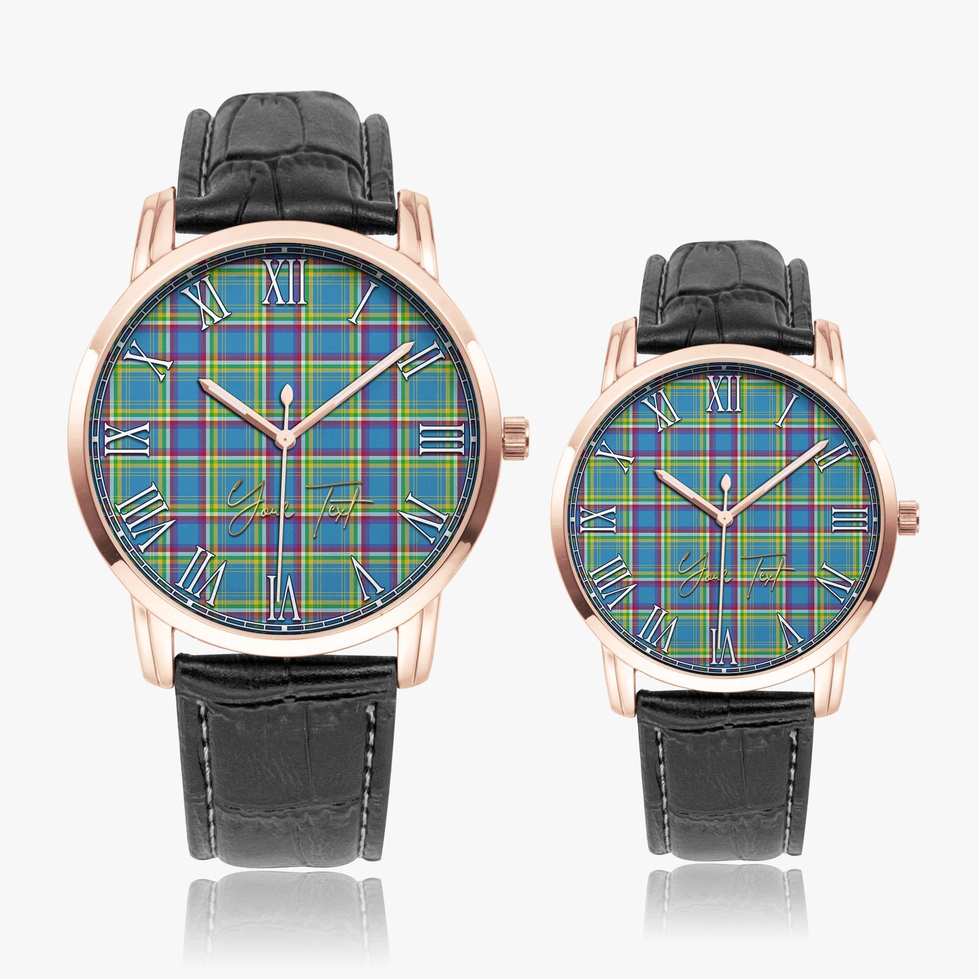 Yukon Territory Canada Tartan Personalized Your Text Leather Trap Quartz Watch Wide Type Rose Gold Case With Black Leather Strap - Tartanvibesclothing Shop