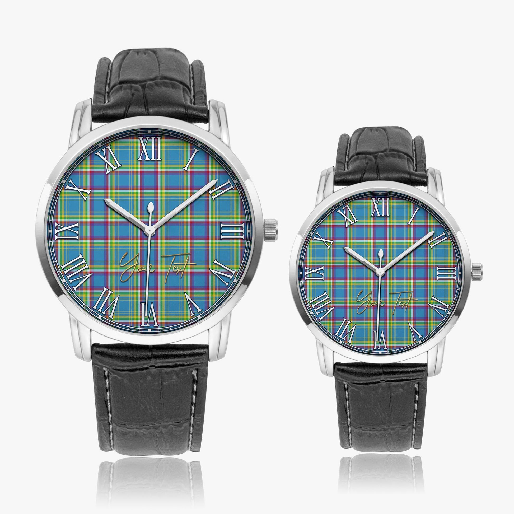 Yukon Territory Canada Tartan Personalized Your Text Leather Trap Quartz Watch Wide Type Silver Case With Black Leather Strap - Tartanvibesclothing Shop