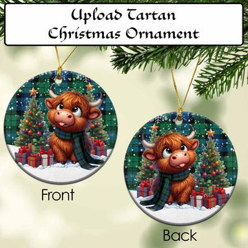 Upload Tartan Christmas Ornaments - Adorable Highland Coo Ceramic Circle - Tartan Vibes Clothing