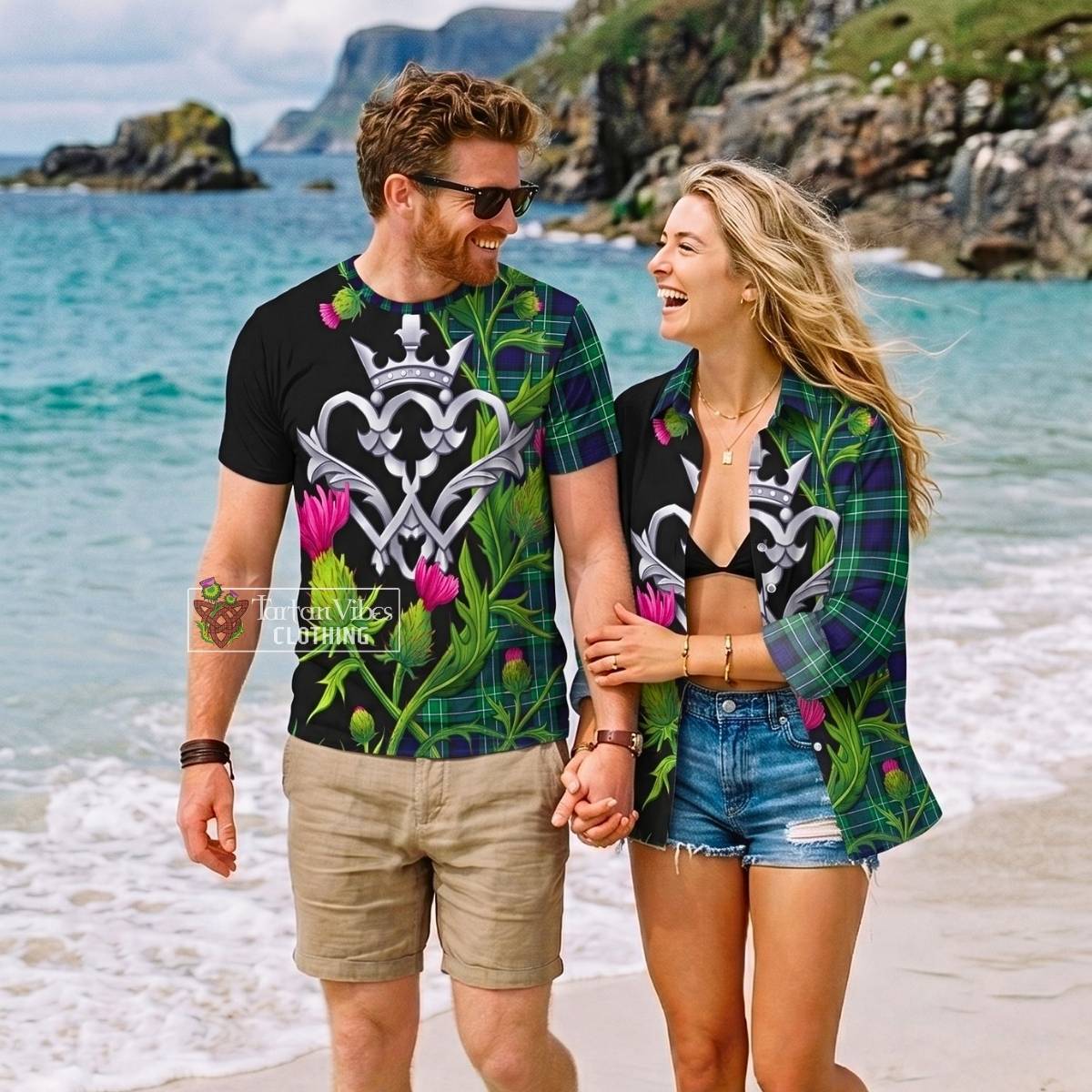 Abercrombie Tartan Luckenbooth Long Sleeve Button Shirts Silver Heart Crown Thistle Floral