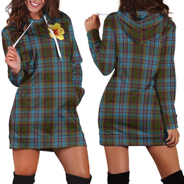 Anderson Tartan Hoodie Dress with Yellow Hibiscus - Tartan Vibes Clothing