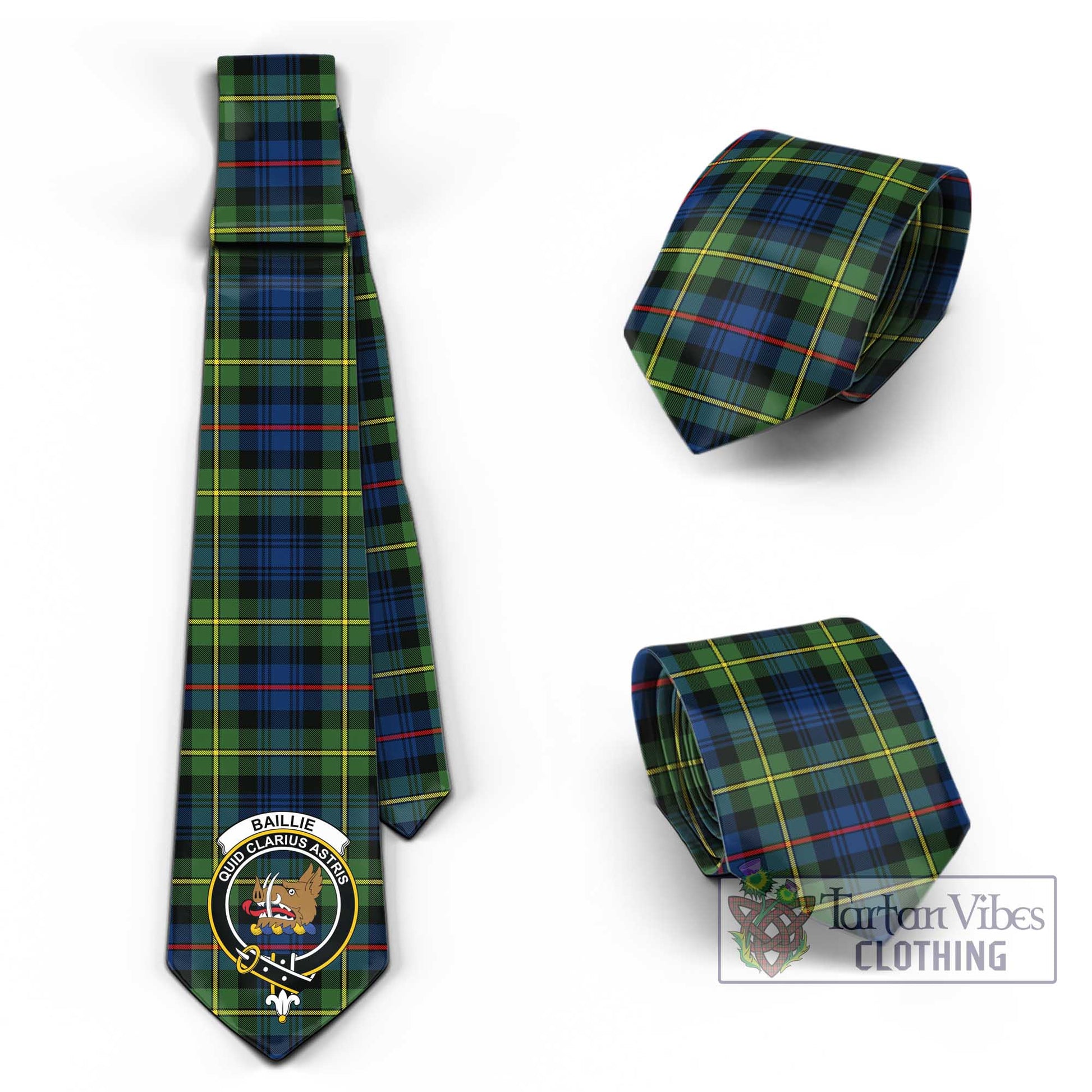 Baillie (Bailey) Tartan Classic Necktie with Family Crest Necktie One Size - Tartan Vibes Clothing