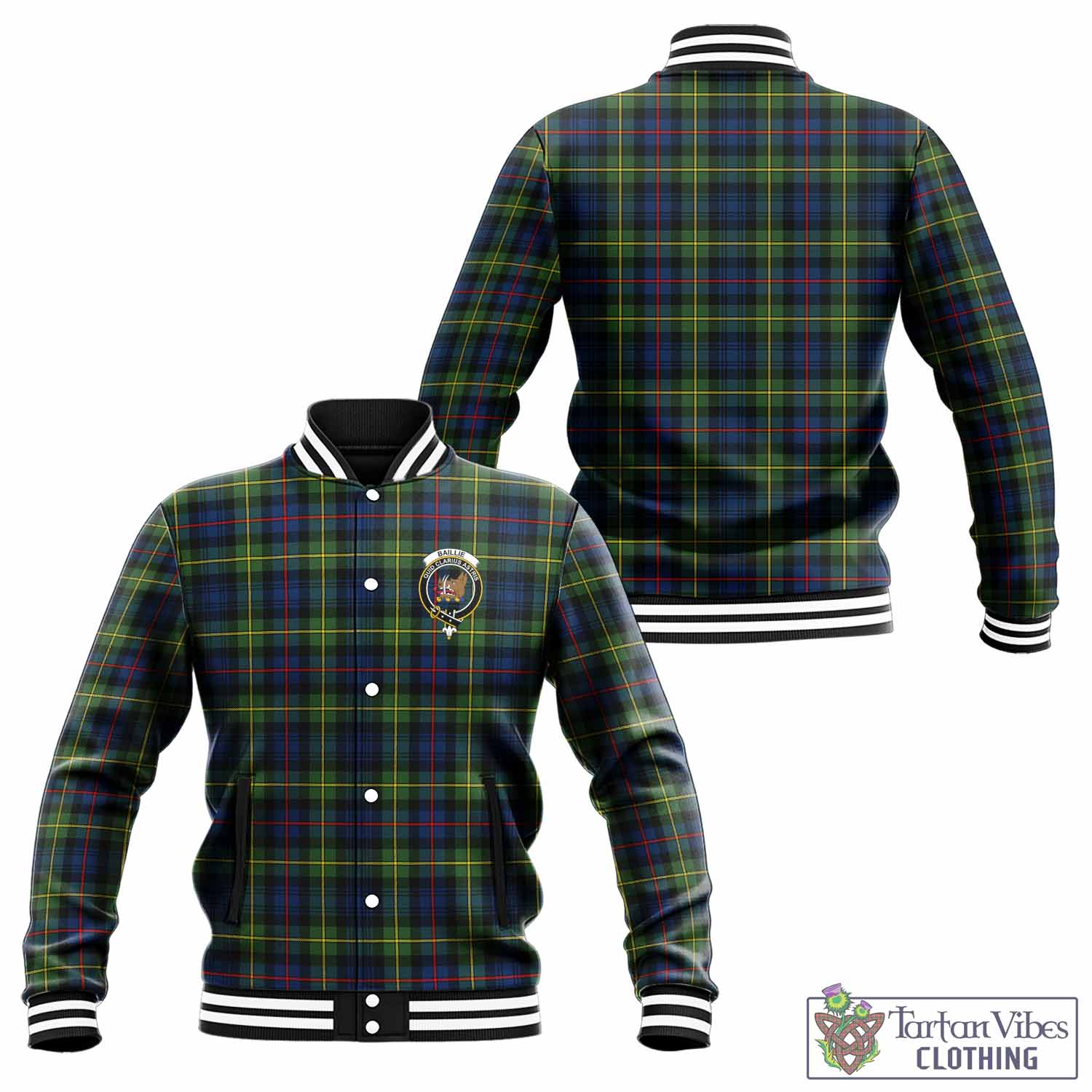 Baillie (Bailey) Tartan Baseball Jacket with Family Crest Unisex - Tartan Vibes Clothing
