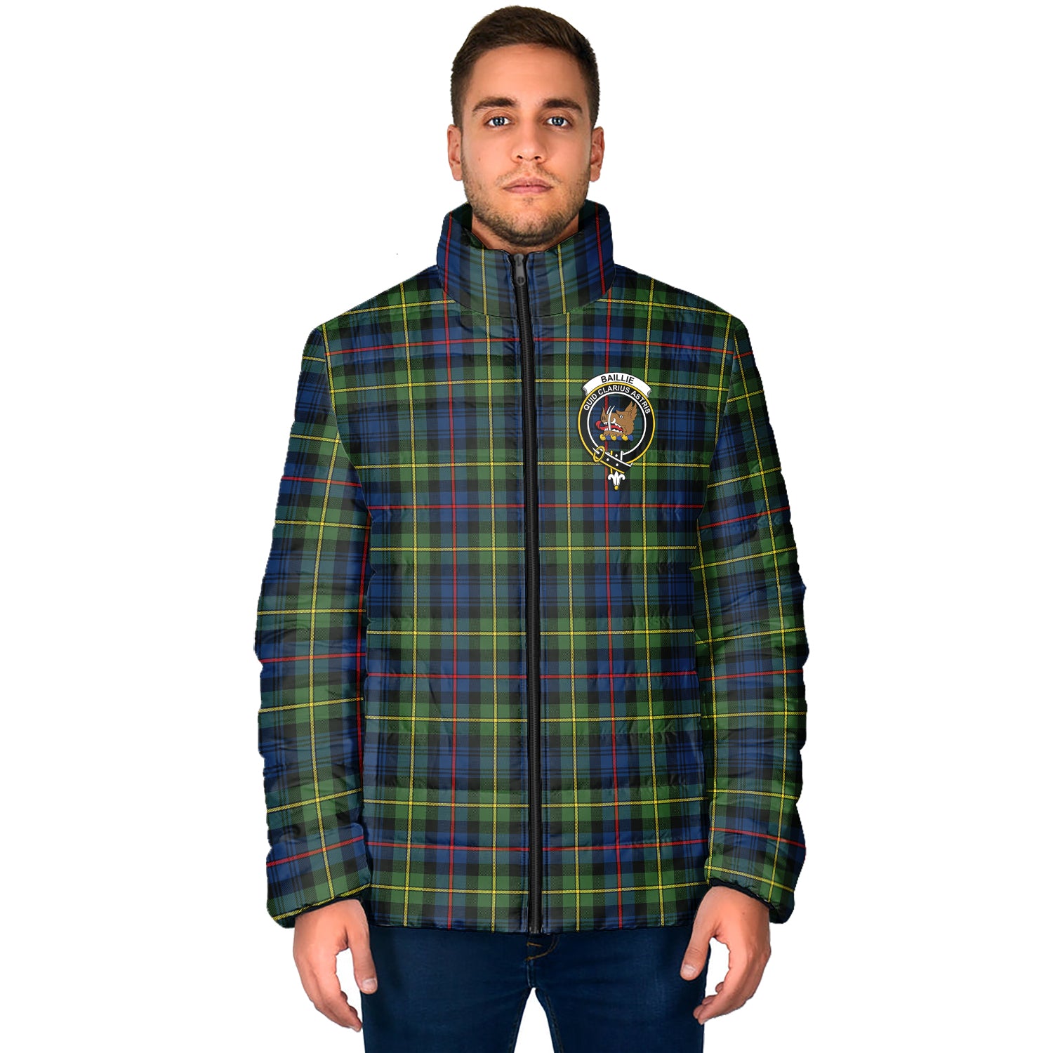 Baillie (Bailey) Tartan Padded Jacket with Family Crest Men's Padded Jacket - Tartan Vibes Clothing