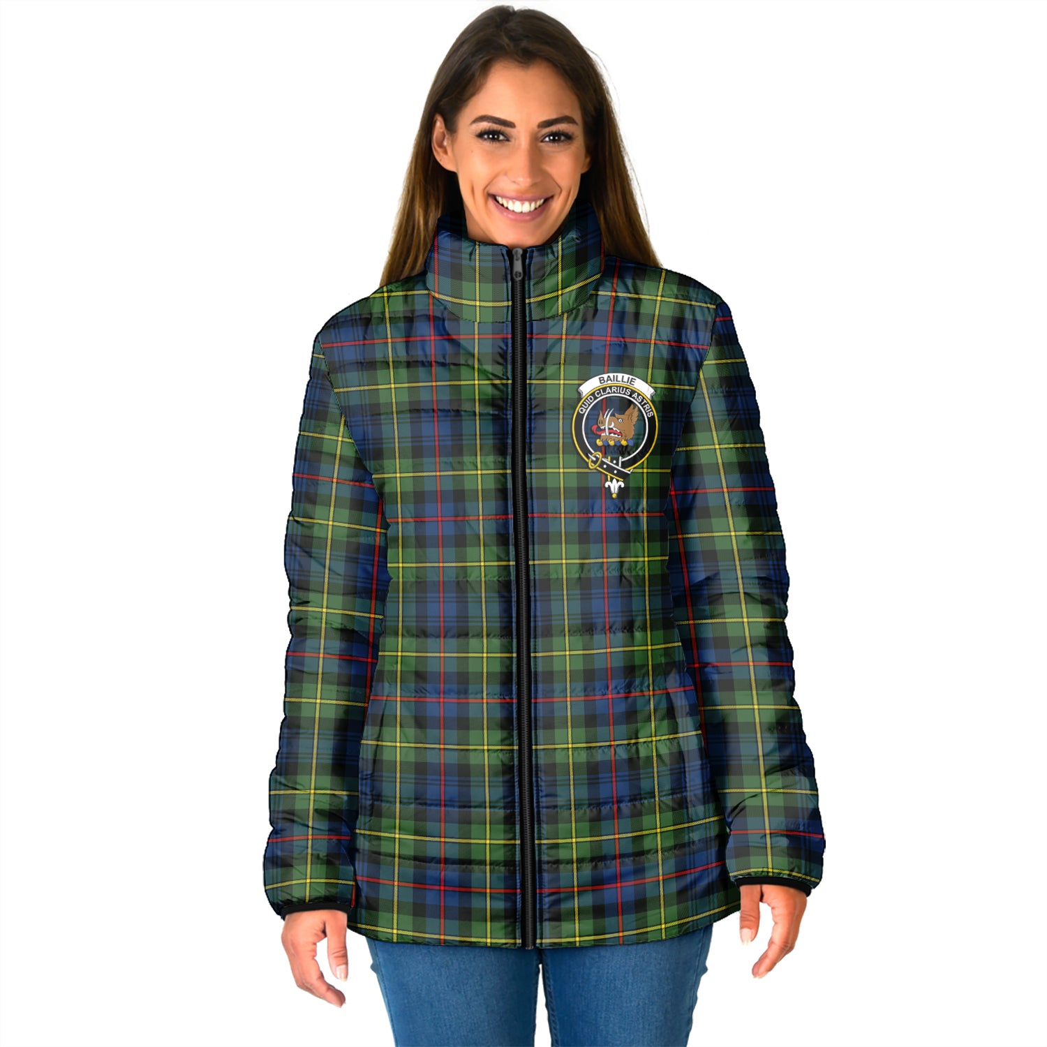 Baillie (Bailey) Tartan Padded Jacket with Family Crest - Tartan Vibes Clothing