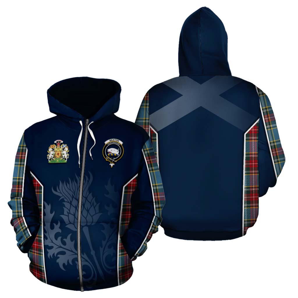 Beaton Tartan Hoodie with Family Crest and Scottish Thistle Vibes Sport Style