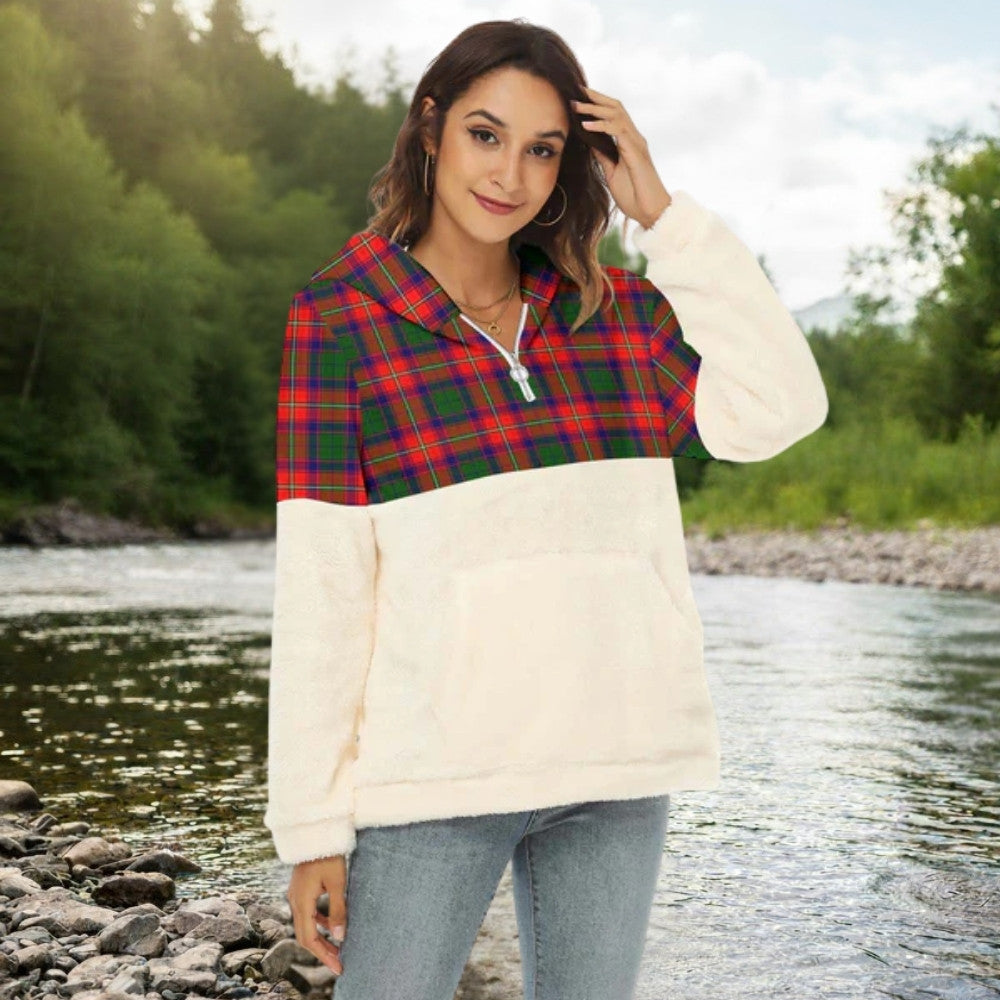 Belshes Tartan Half Style Women's Borg Fleece Hoodie with Half Zip