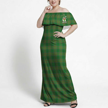 Brophy Coat of Arms Irish Tartan Off Shoulder Ruffle Maxi Dress 10XL - Tartan Vibes Clothing