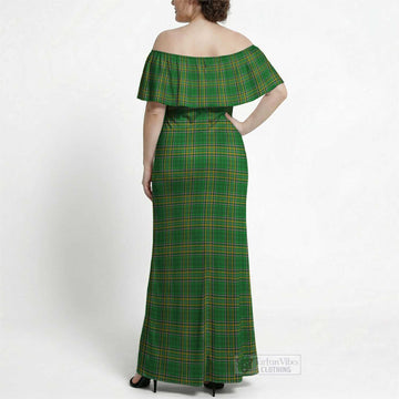 Brophy Coat of Arms Irish Tartan Off Shoulder Ruffle Maxi Dress - Tartan Vibes Clothing