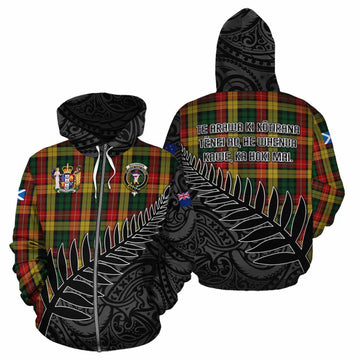 (Customer's Request) Buchanan Crest Tartan Cotton Hoodie with New Zealand Silver Fern Half Style Version I
