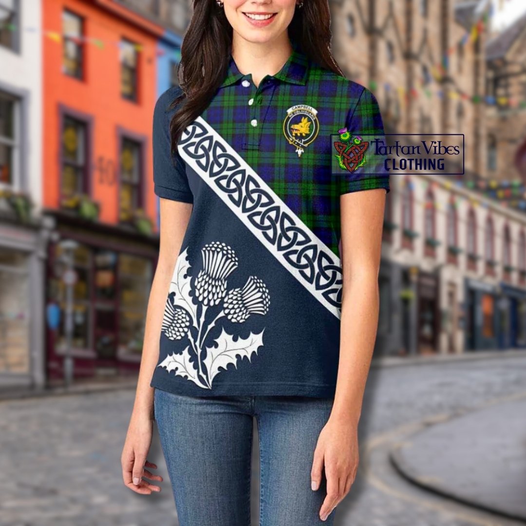 Campbell Tartan Polo Shirt Featuring Thistle and Scotland Map