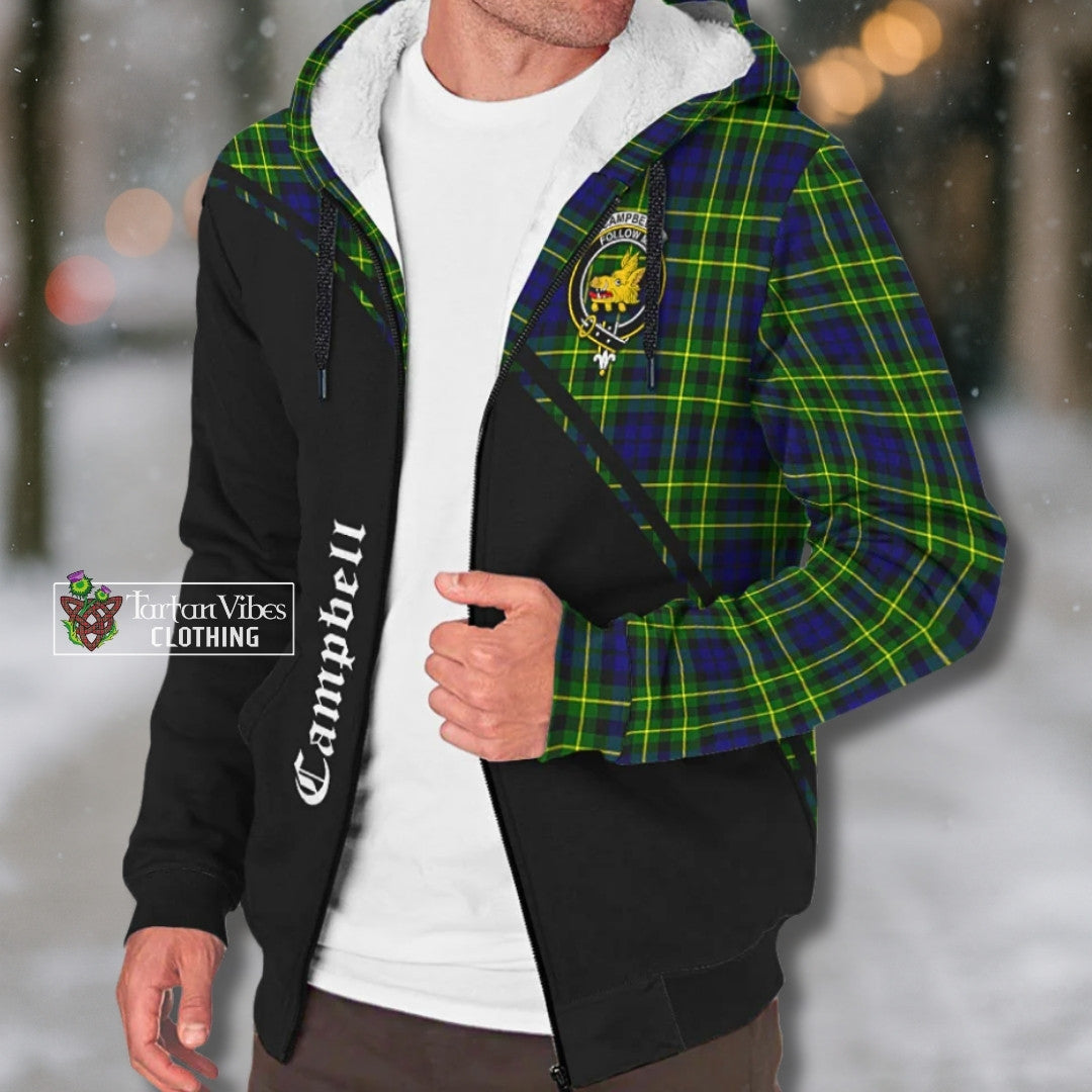 Campbell of Breadalbane Modern Tartan Sherpa Hoodie with Family Crest Curve
