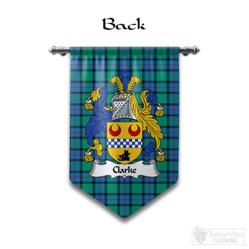 (Customer's Request) Clarke Clan Crest & Coat of Arms with Flower of Scotland Tartan Gonfalon, Tartan Banner