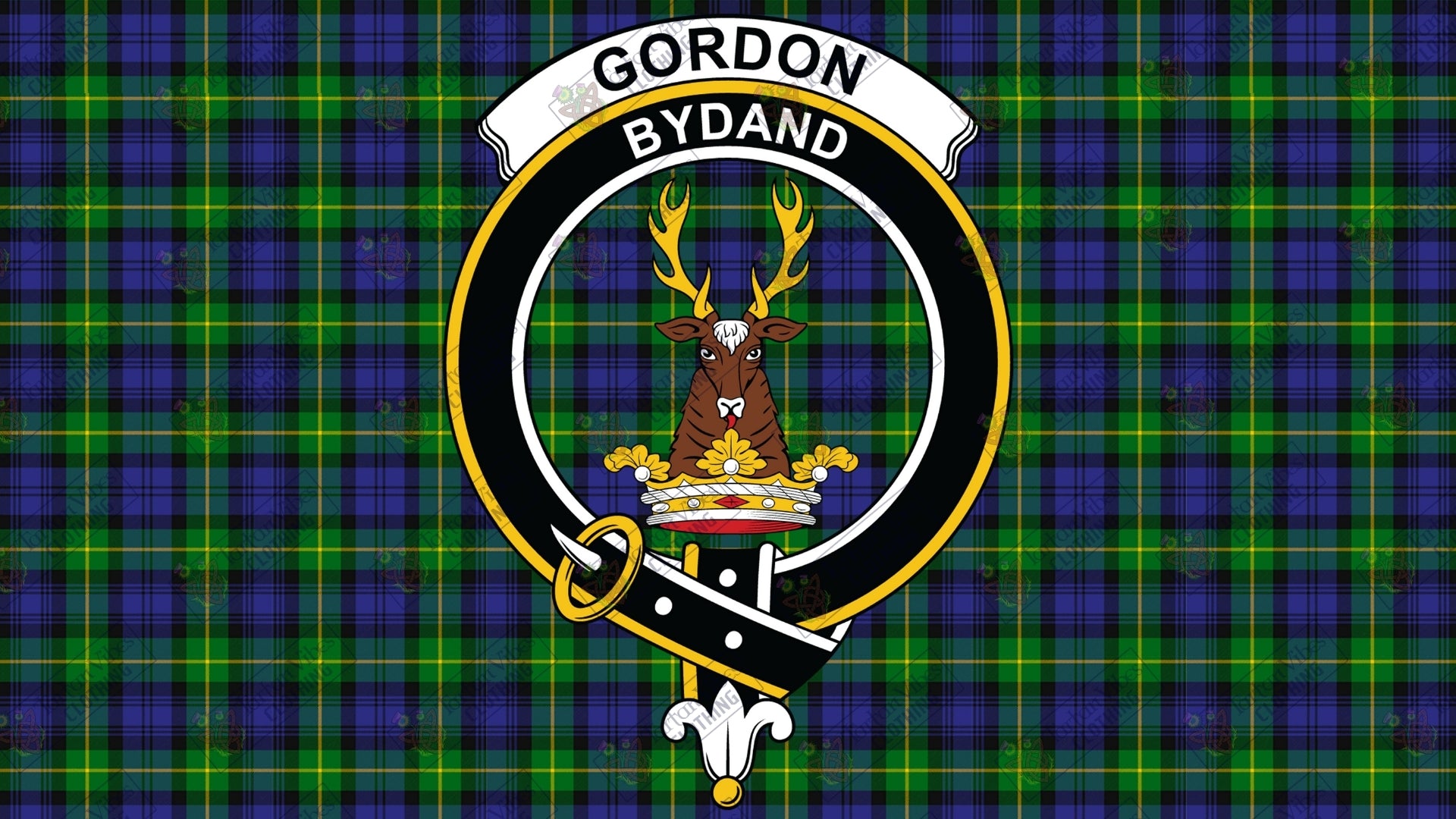 Clan Gordon Crest on Tartan