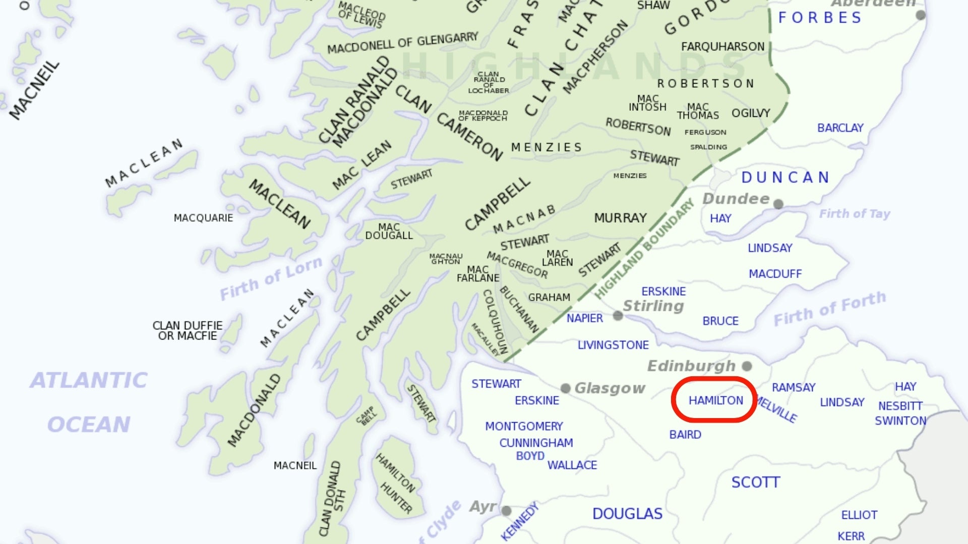 Clan map of Hamilton Clan