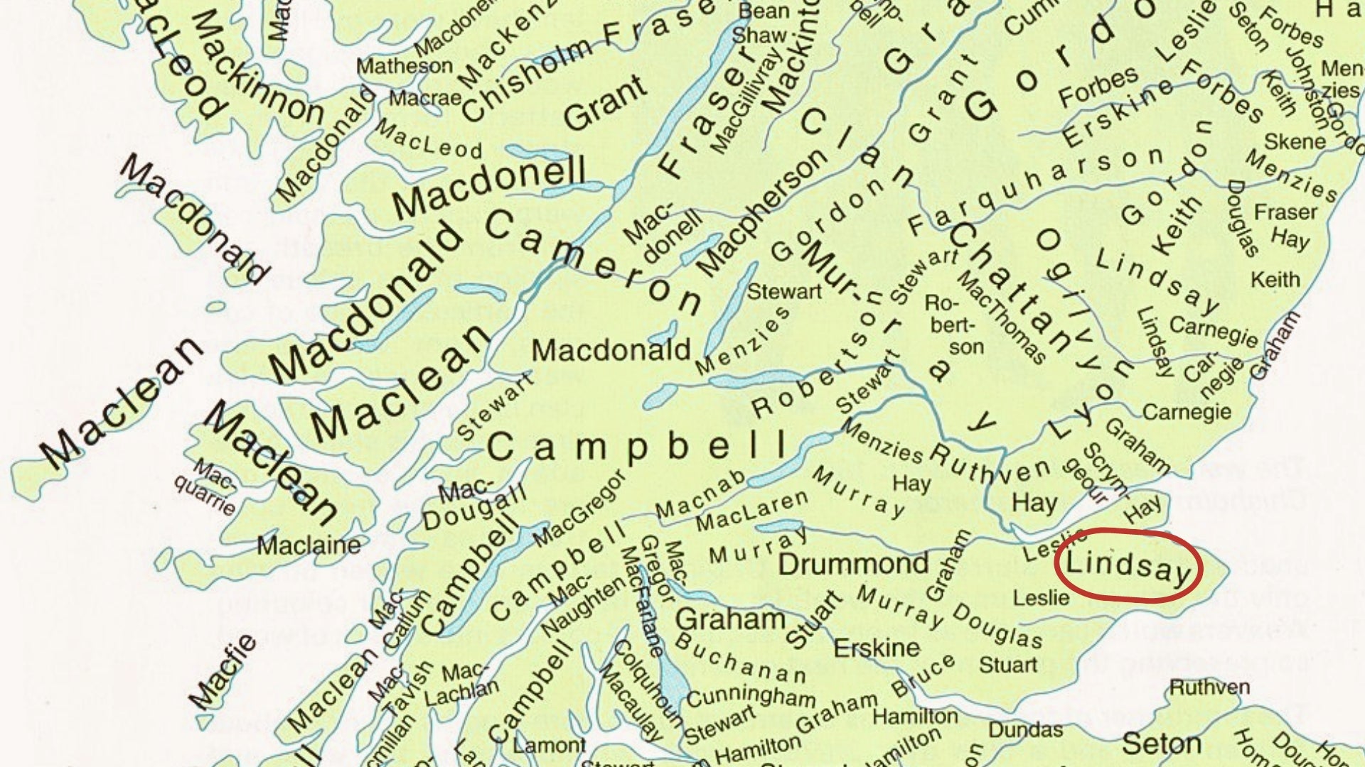 Clan map of Lindsay Clan
