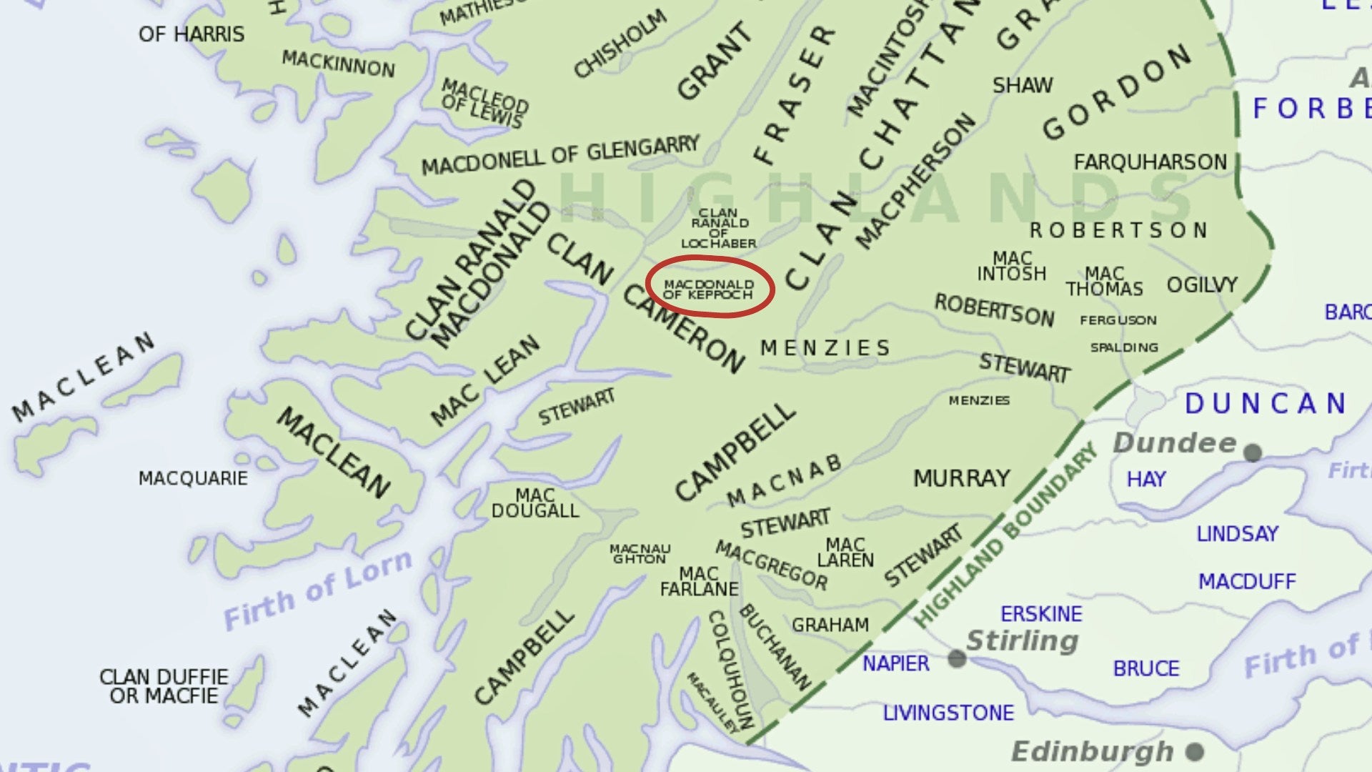 Clan map of MacDonald of Keppoch Clan
