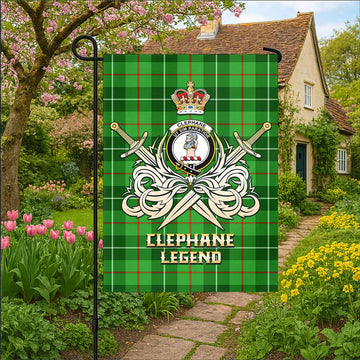 Clephane (Clephan) Tartan Garden Flag with Clan Crest and the Golden Sword of Courageous Legacy