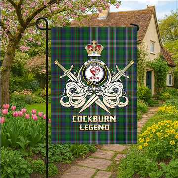 Cockburn Tartan Garden Flag with Clan Crest and the Golden Sword of Courageous Legacy