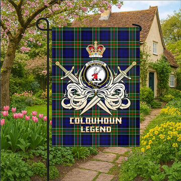 Colquhoun Tartan Garden Flag with Clan Crest and the Golden Sword of Courageous Legacy