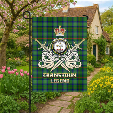 Cranstoun (Cranston) Tartan Garden Flag with Clan Crest and the Golden Sword of Courageous Legacy