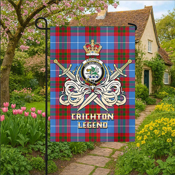 Crichton (Crighton) Tartan Garden Flag with Clan Crest and the Golden Sword of Courageous Legacy
